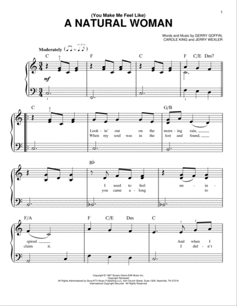 (You Make Me Feel Like) A Natural Woman Easy Piano scores gallery preview page 1