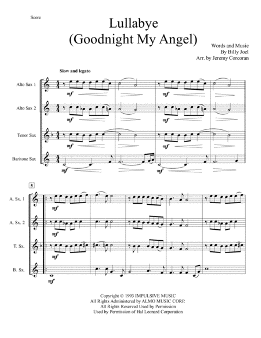 Lullabye (Goodnight, My Angel) Woodwind Quartet scores gallery preview page 2