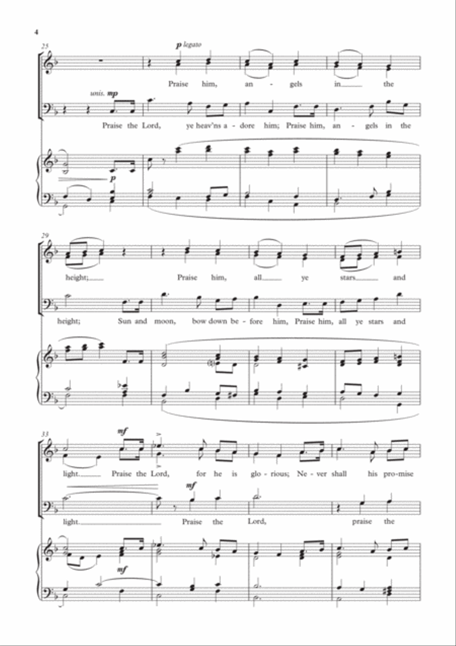 Praise the Lord, ye heavens adore him 4-Part scores gallery preview page 4