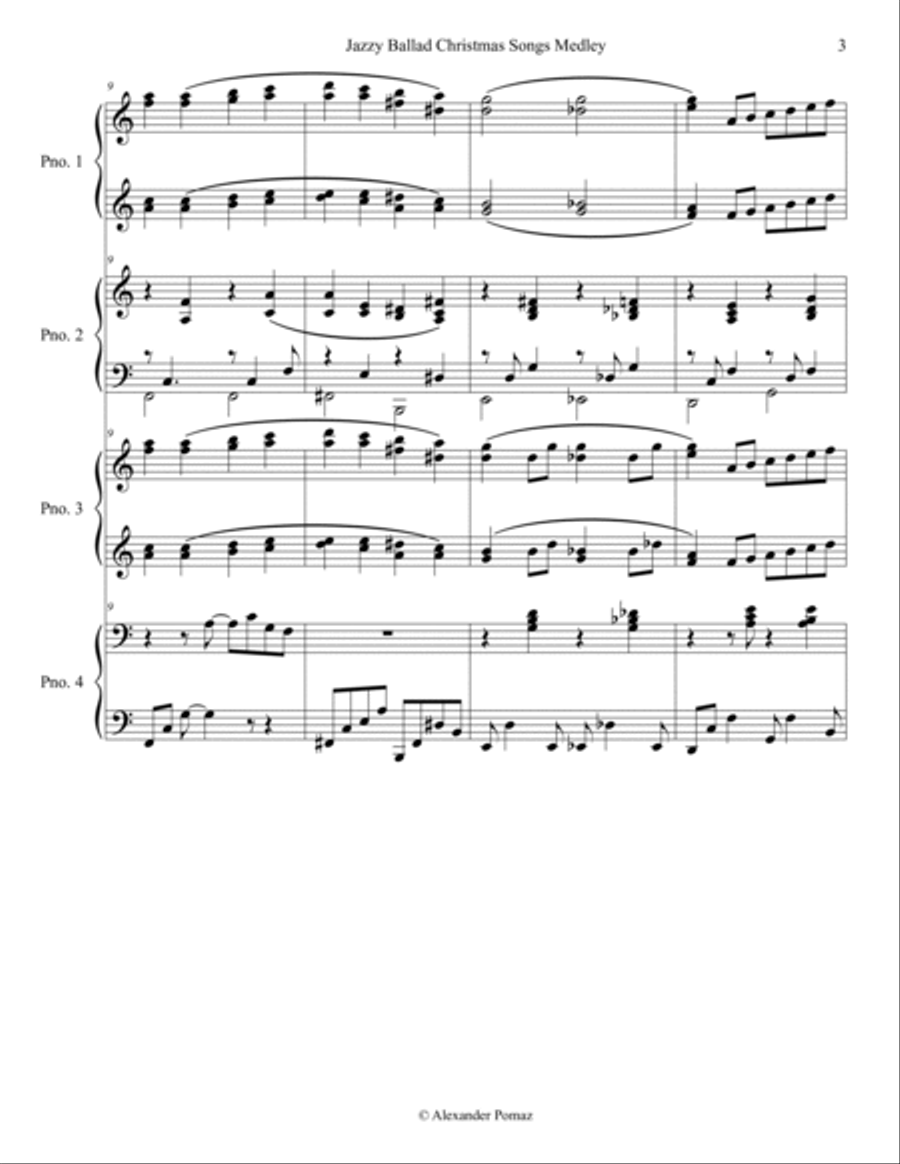Jazzy Ballad Christmas Songs Medley - Alexander Pomaz - 8 Hands 2 Pianos Piano Duet scores gallery preview page 3