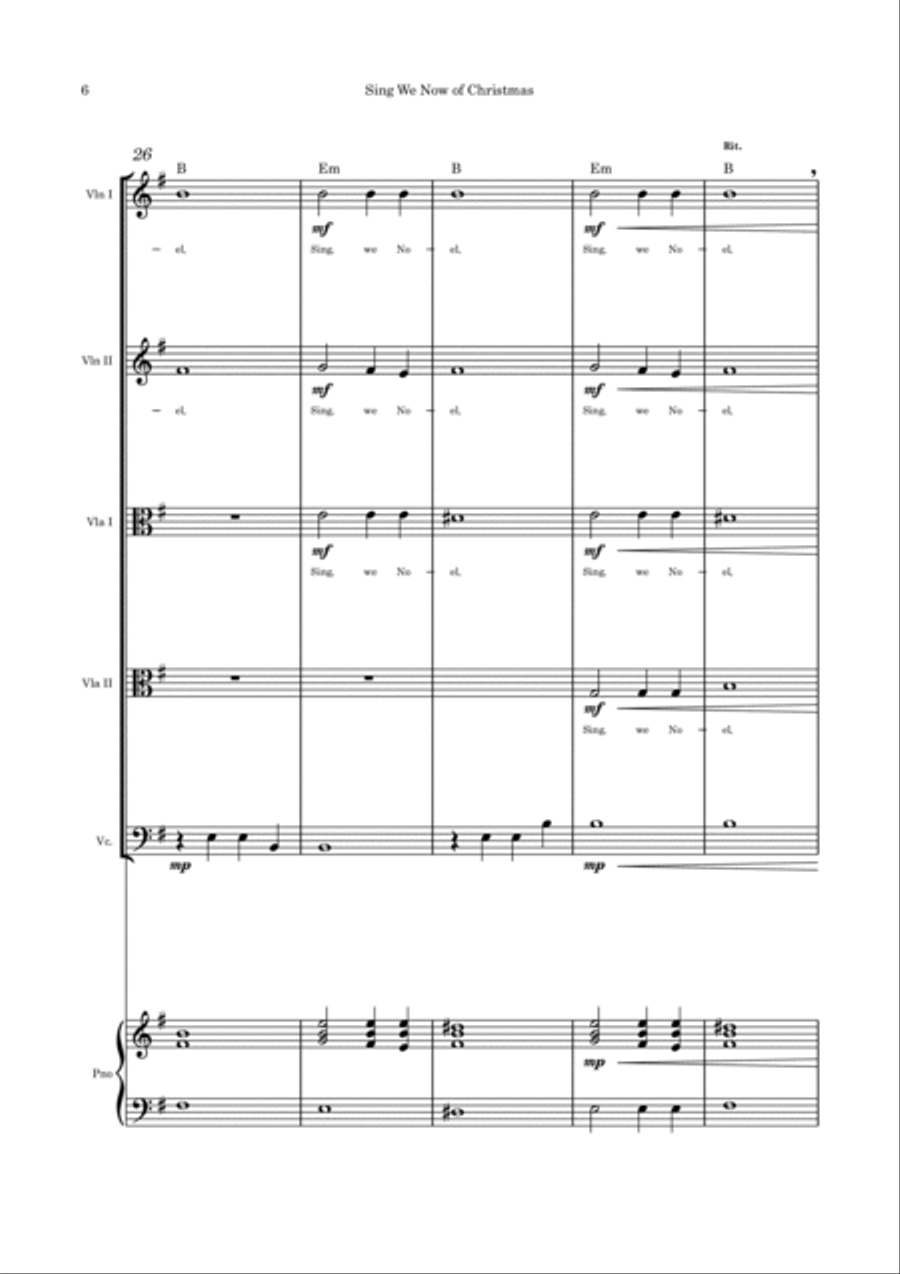 Sing We Now of Christmas - Strings quintet and piano with parts Violin scores gallery preview page 6