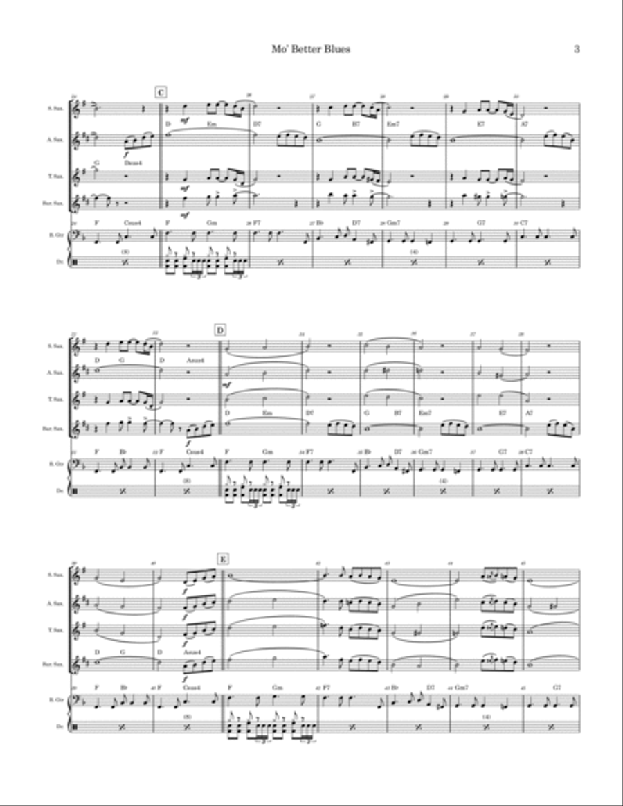 Mo Better Blues Saxophone Quartet scores gallery preview page 3