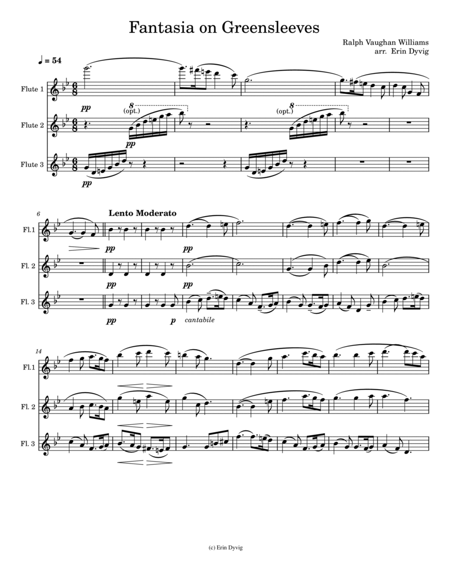 Fantasia on Greensleeves arranged for Flute Trio Flute Trio scores gallery preview page 1