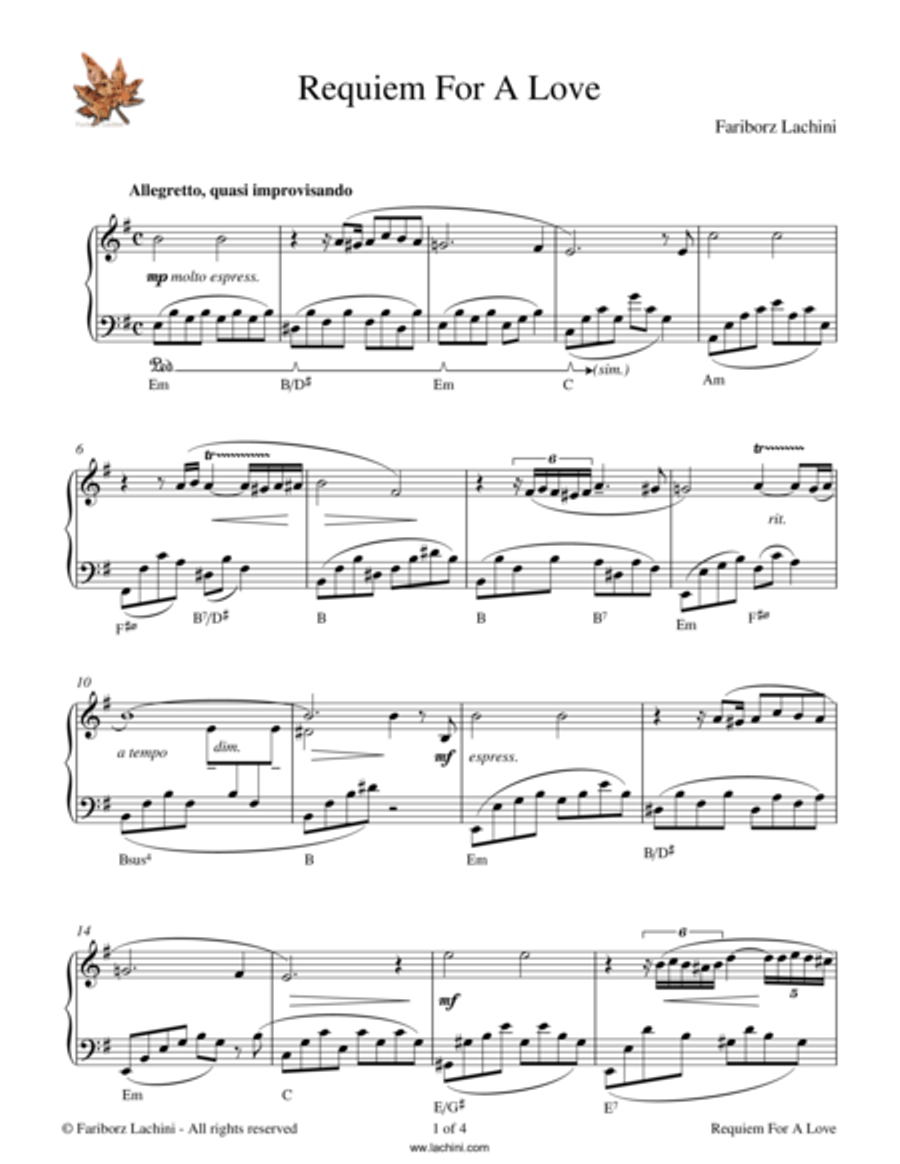 Requiem for a Love Piano Solo scores gallery preview page 1