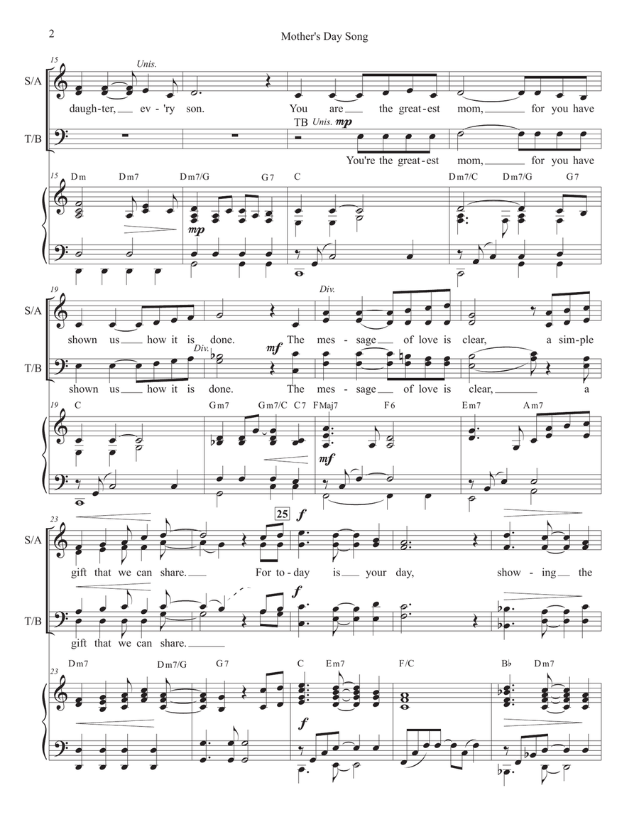 Mother's Day Song SATB Mother's Day Song SATB 4-Part scores gallery preview page 2