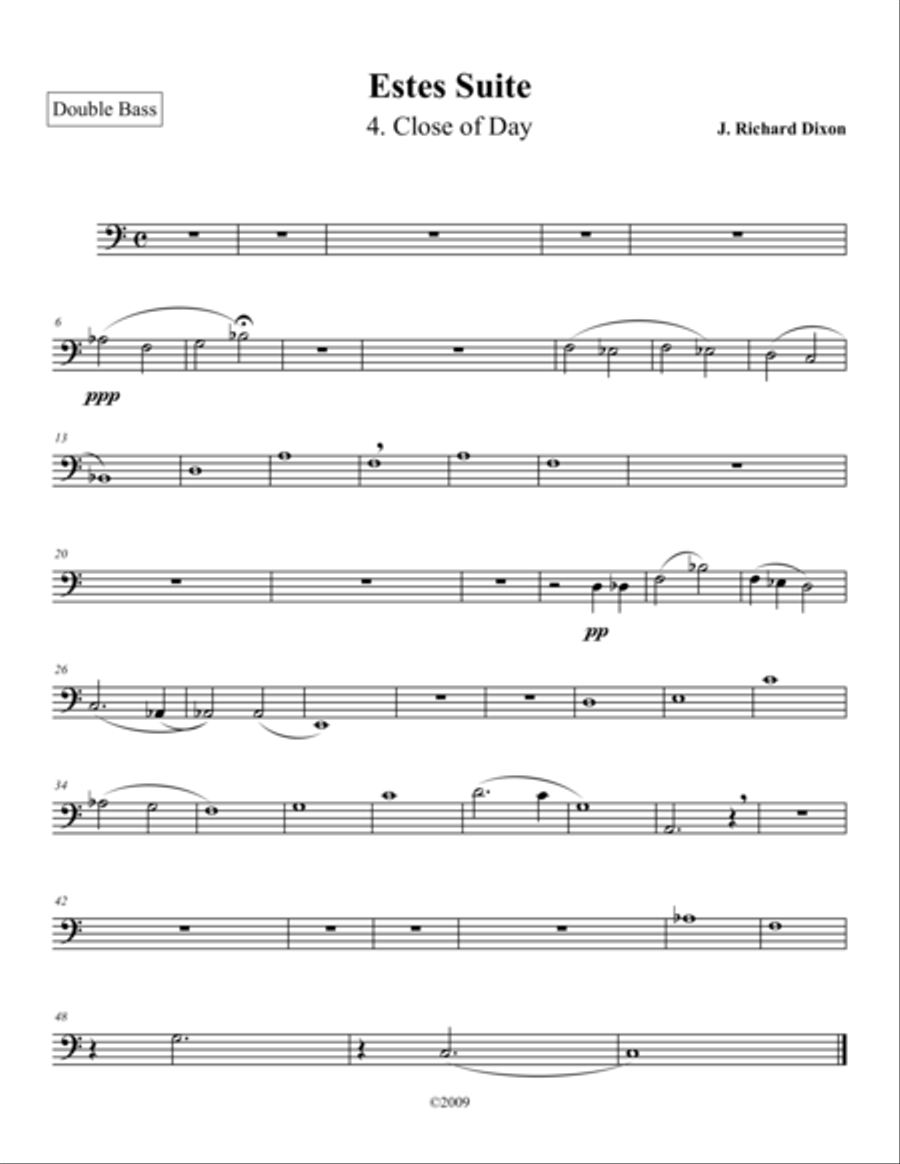 Close of Day, from Estes Suite-Bass Double Bass scores gallery preview page 1