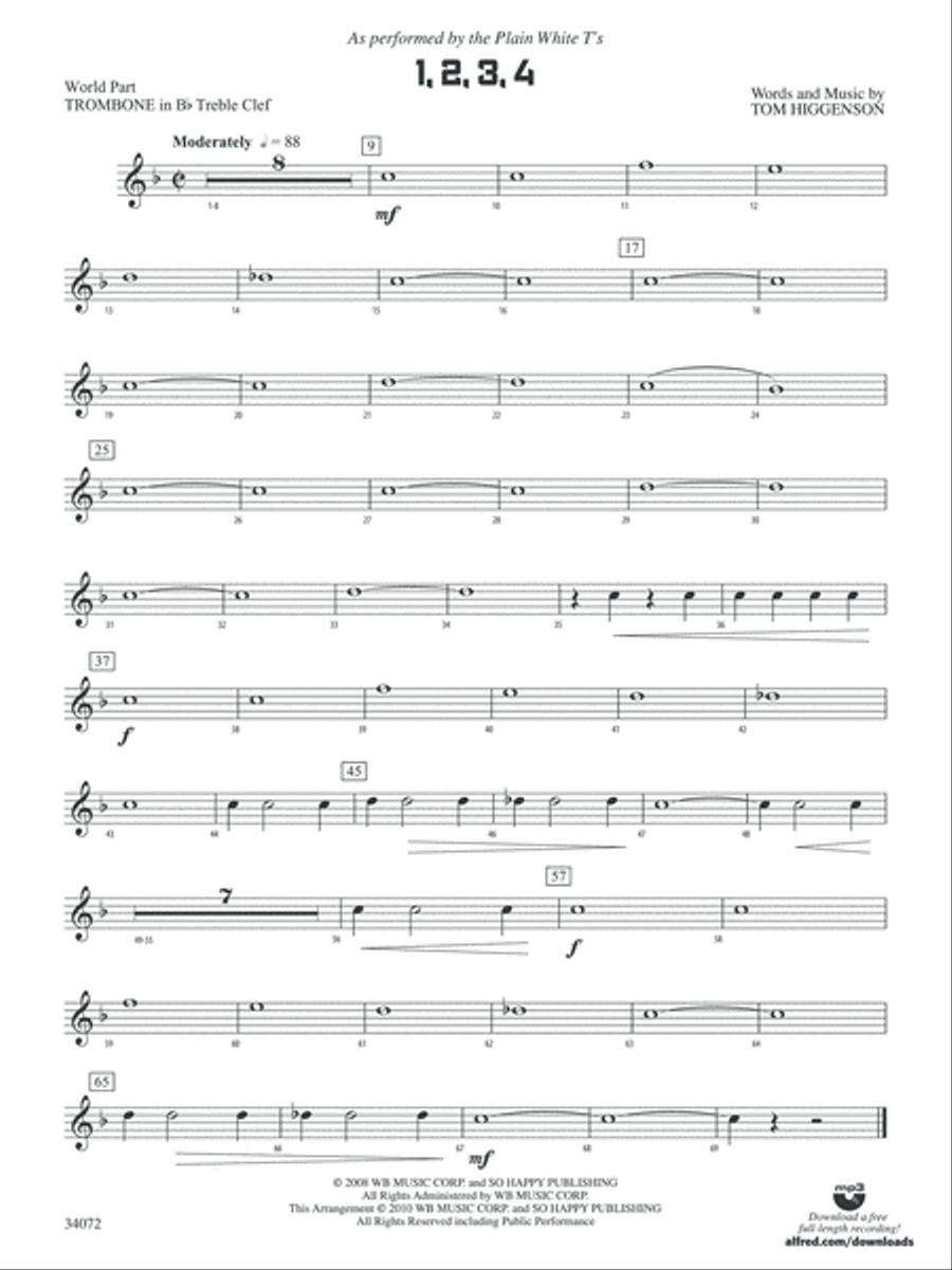 1, 2, 3, 4: (World Part) 1st B-flat Trombone T.C. Concert Band scores gallery preview page 1
