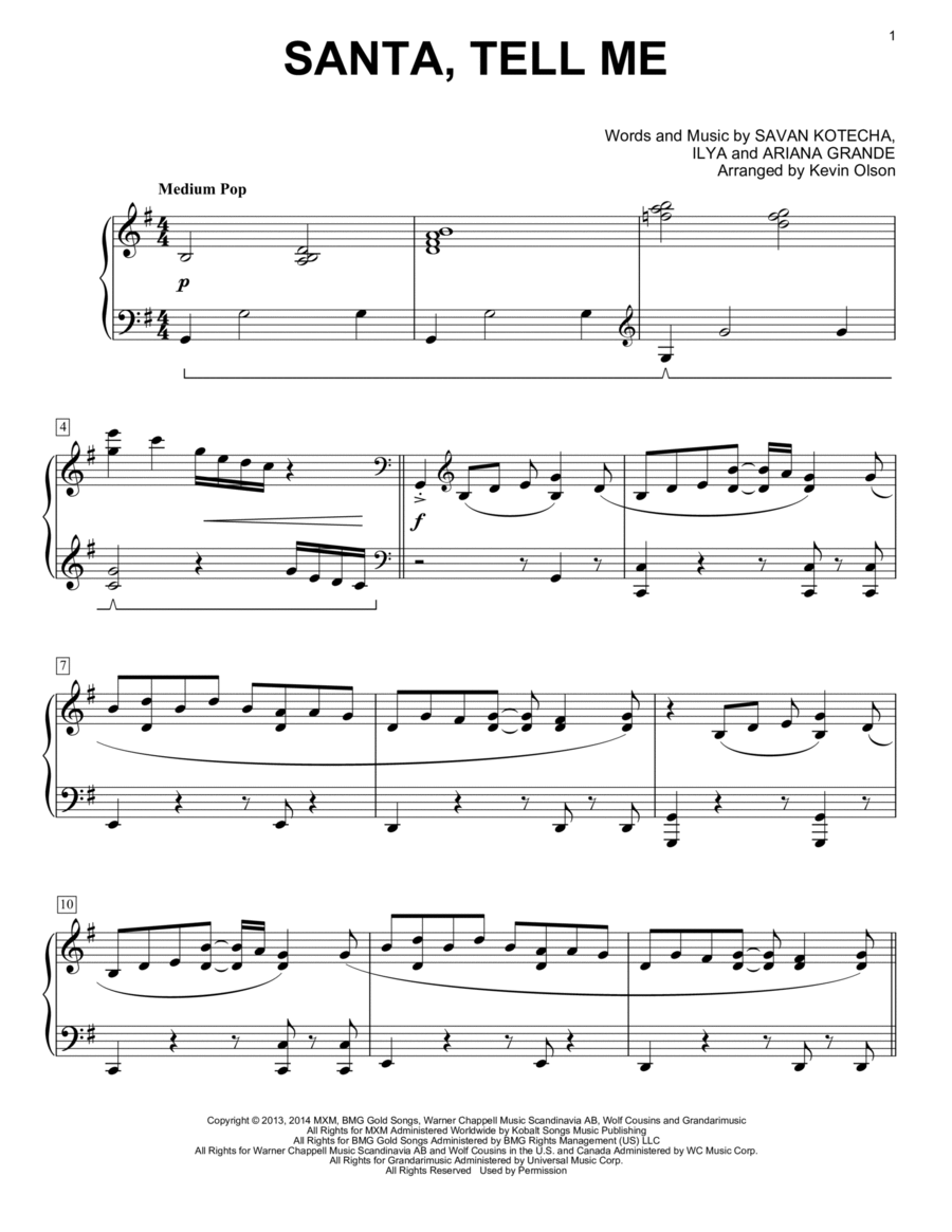 Santa Tell Me (arr. Kevin Olson) Easy Piano scores gallery preview page 1