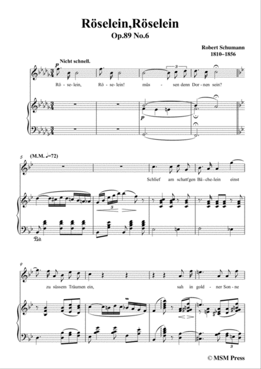 Schumann-Röselein,Röselein,in B flat Major,for Voice and Piano Voice Solo scores gallery preview page 3