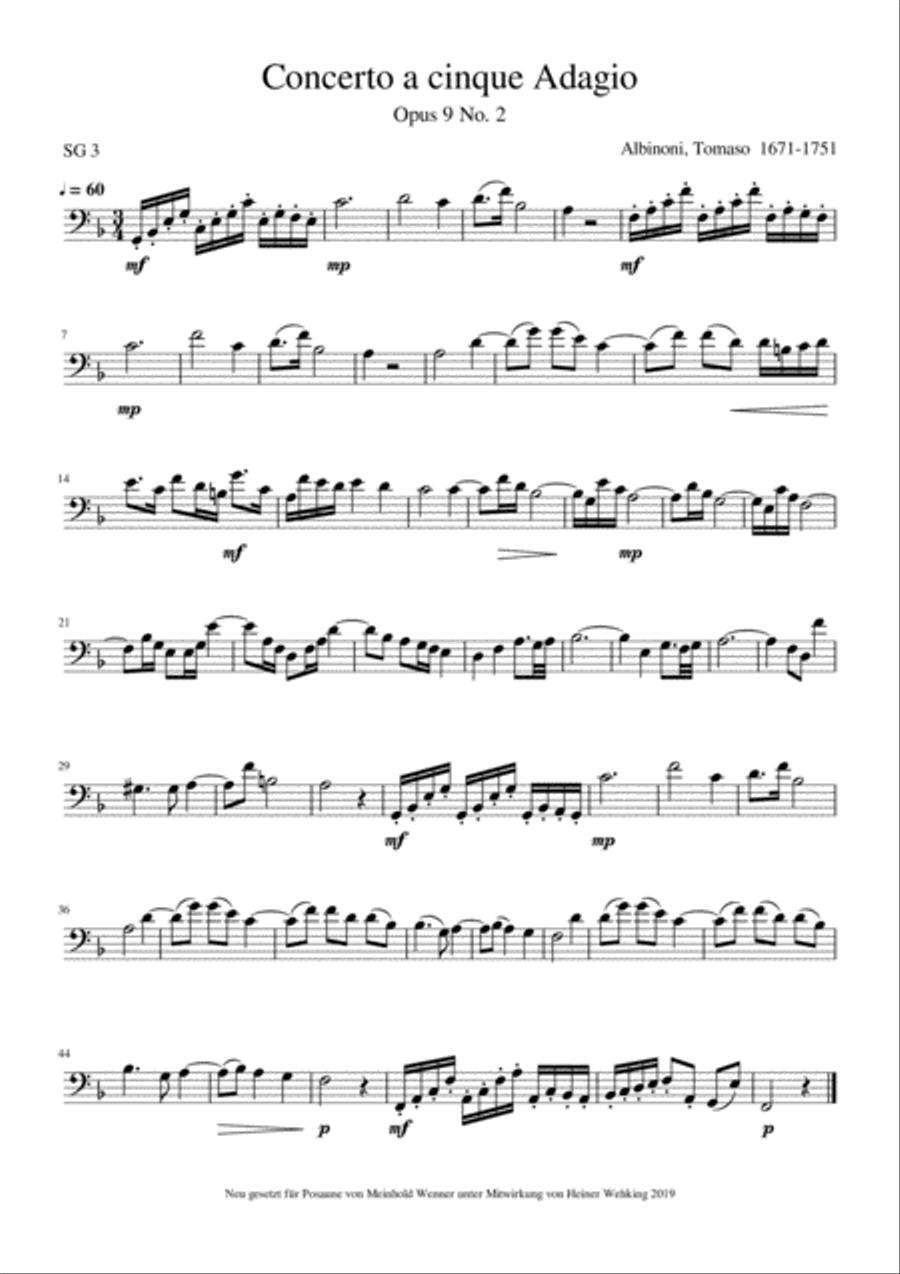 5 Trombone Pieces Posaunenstücke Albinoni to Breval ( Baermann Bloch Böhm ) Trombone Solo Posaune Trombone Solo scores gallery preview page 4
