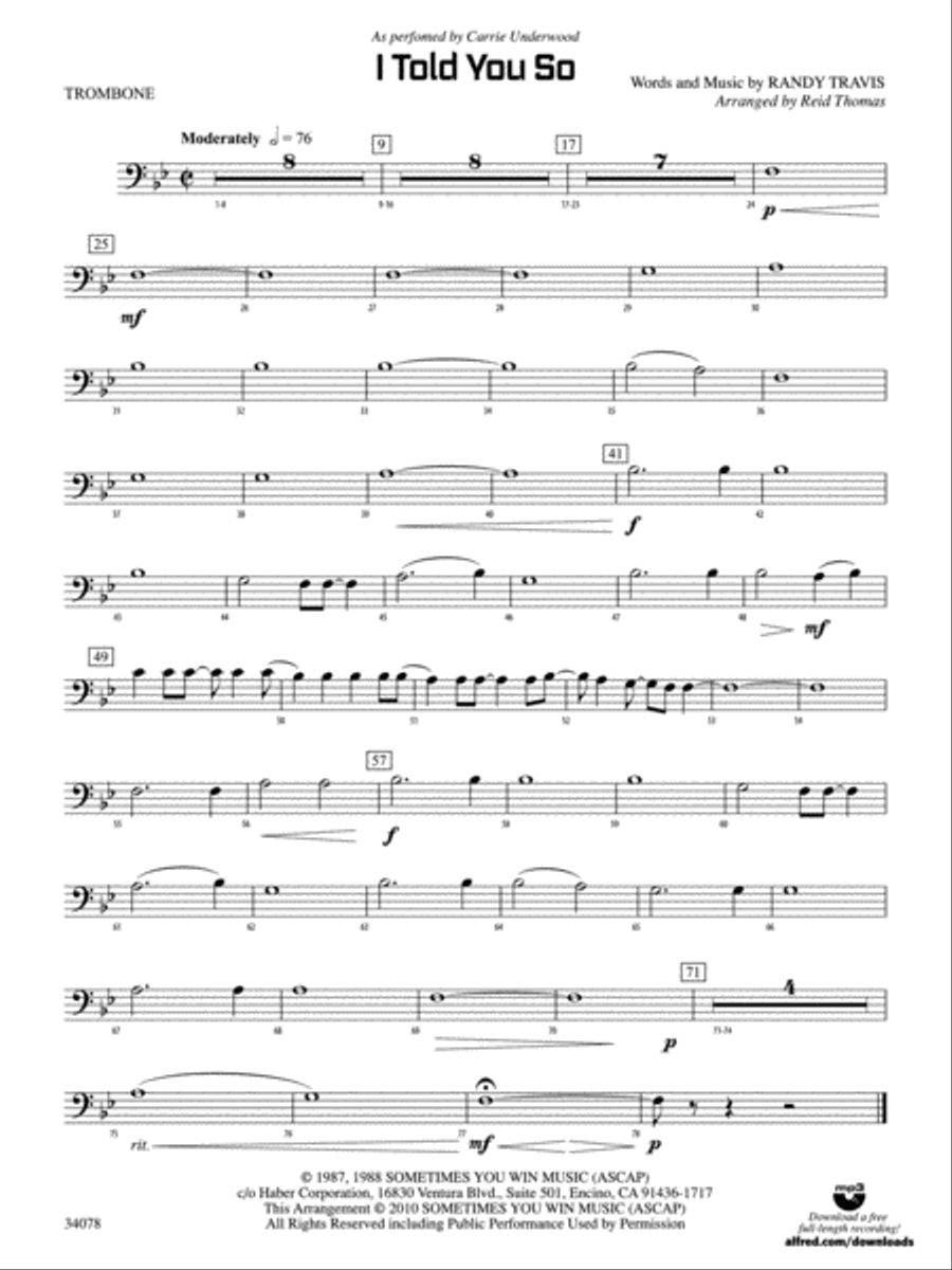 I Told You So: 1st Trombone Concert Band scores gallery preview page 1
