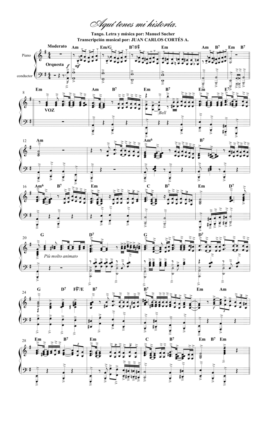 Aqui tenes mi historia. Tango por: Manuel Sucher Piano Method scores gallery preview page 1