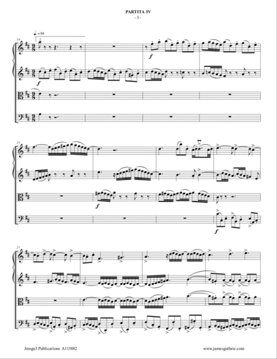 BACH: Partita No. 4 BWV 828 for String Quartet String Quartet scores gallery preview page 3