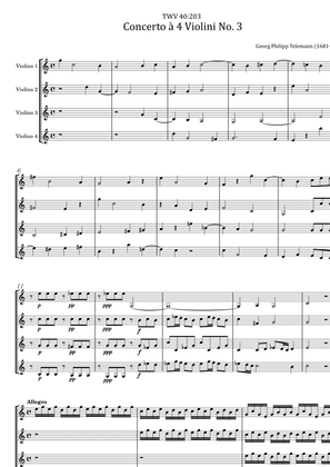 Book cover for Telemann - 4 Concerti for 4 Violins, TWV 40:203 - String Quartet Original