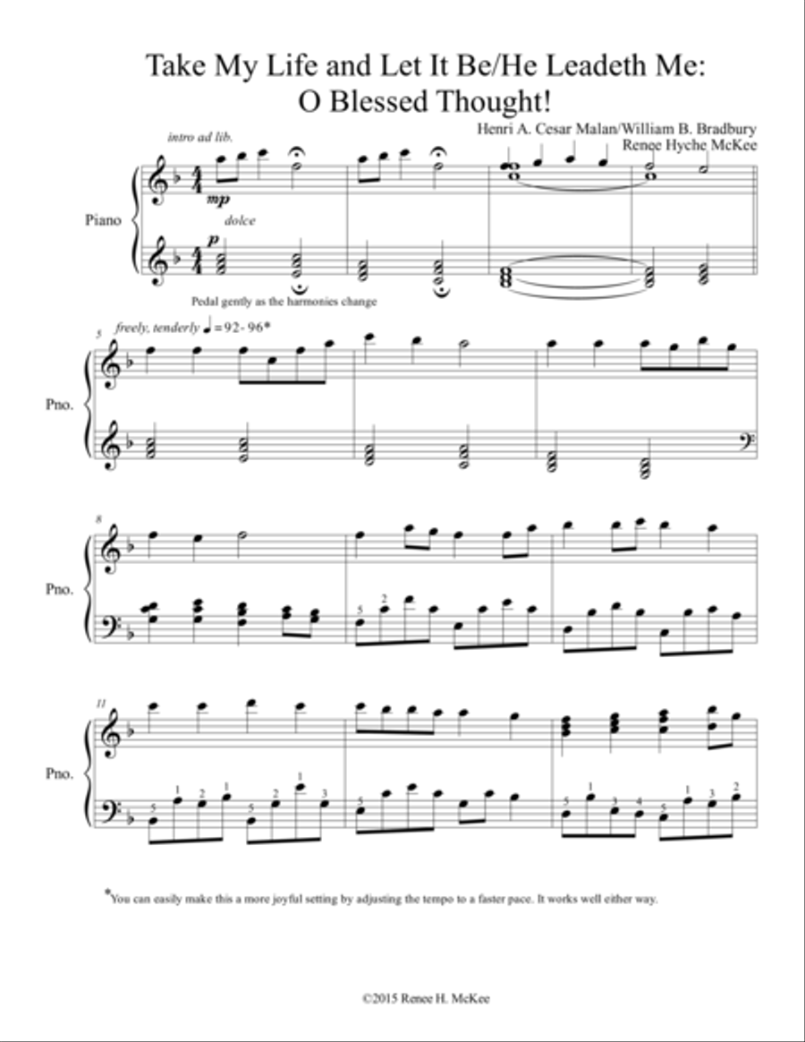 Take My Life and Let It Be/He Leadeth Me: O Blessed Thought! Piano Solo scores gallery preview page 1