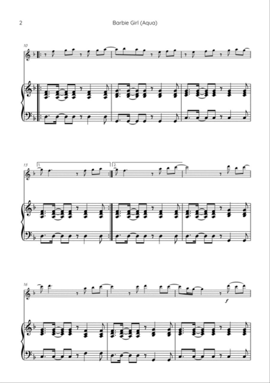 Barbie Girl Flute Solo scores gallery preview page 2