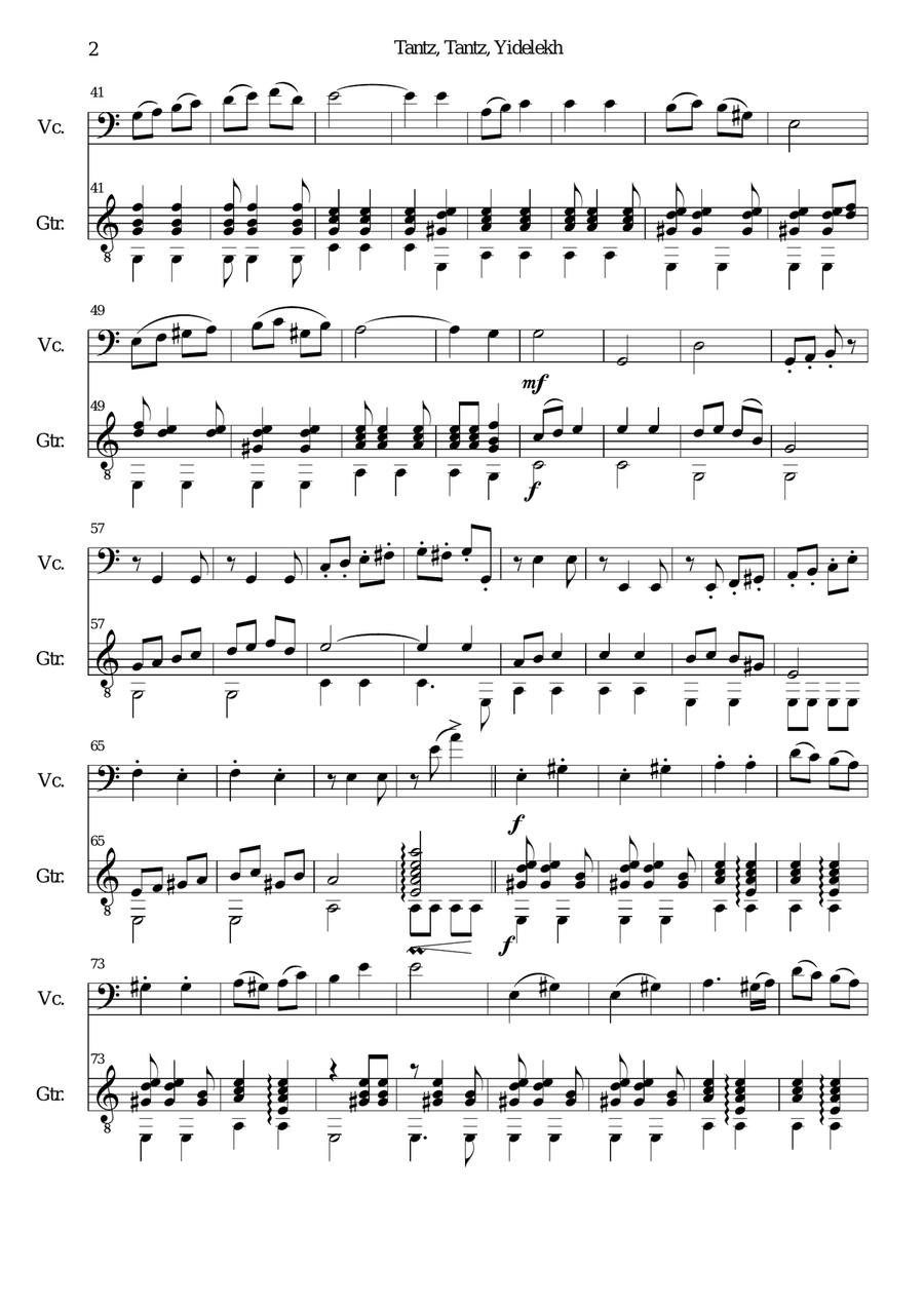 Tantz tantz yidelekh for cello and guitar String Duet scores gallery preview page 2
