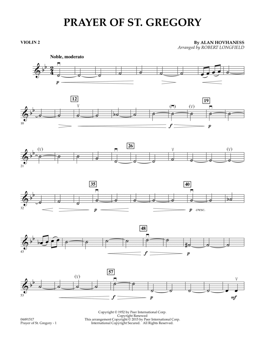 Prayer of St. Gregory (Educational Edition) - Violin 2 Violin scores gallery preview page 1