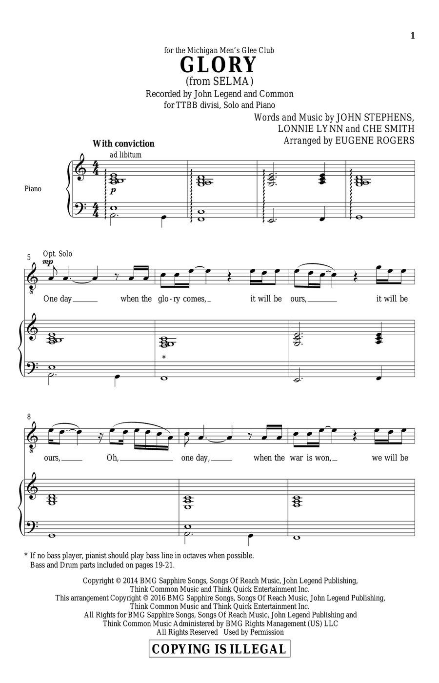 Glory (from Selma) (arr. Eugene Rogers) TTBB scores gallery preview page 1