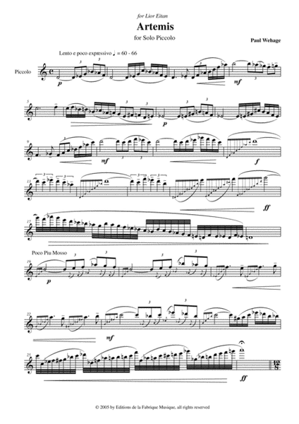 Paul Wehage: Artemis for solo piccolo