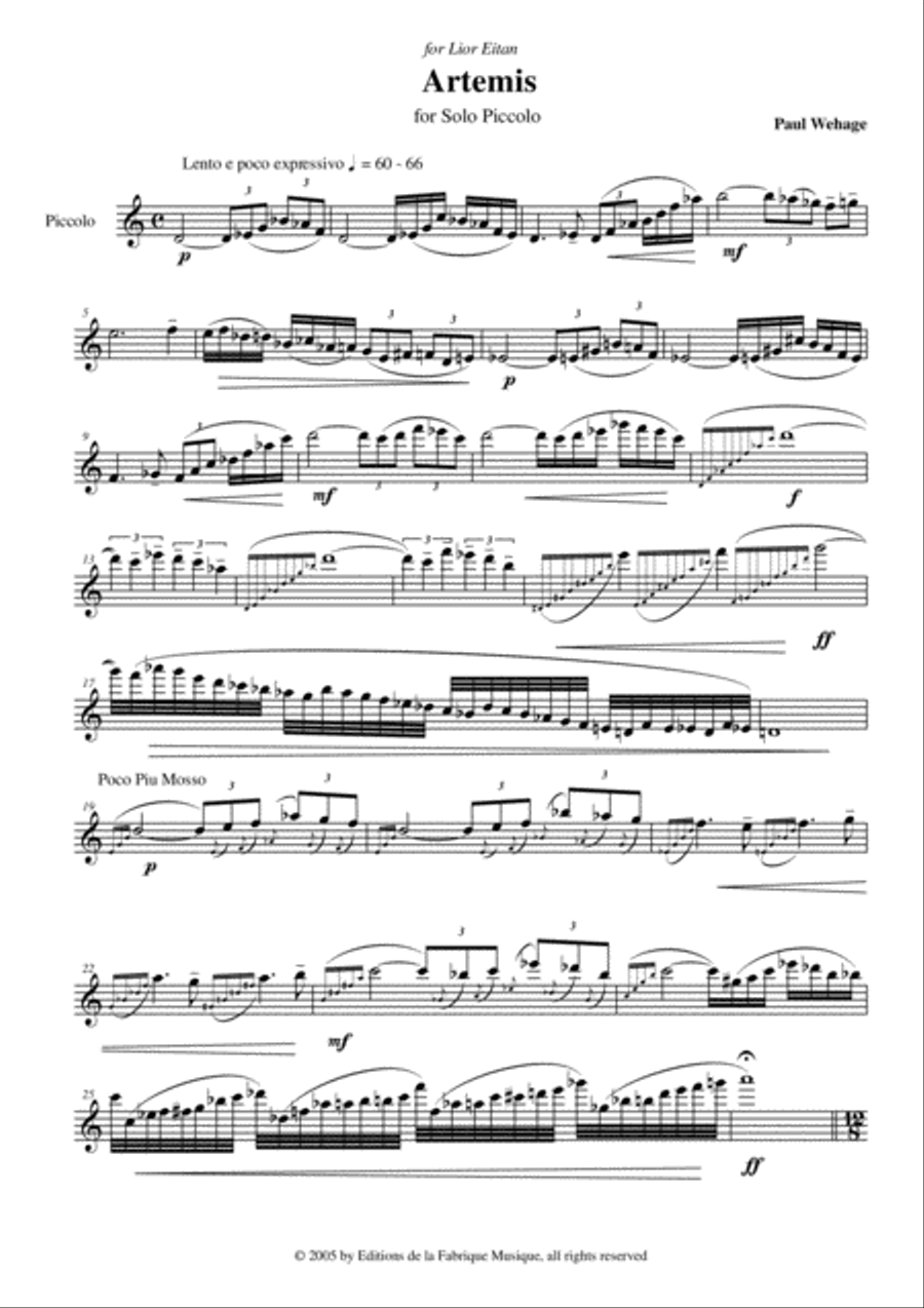 Paul Wehage: Artemis for solo piccolo Paul Wehage: Artemis for solo piccolo Piccolo scores gallery preview page 3