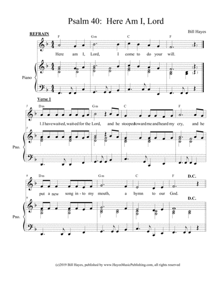 Psalm 40: Here Am I,Lord; (combined leadsheet and piano/vocal arrangements) image number null