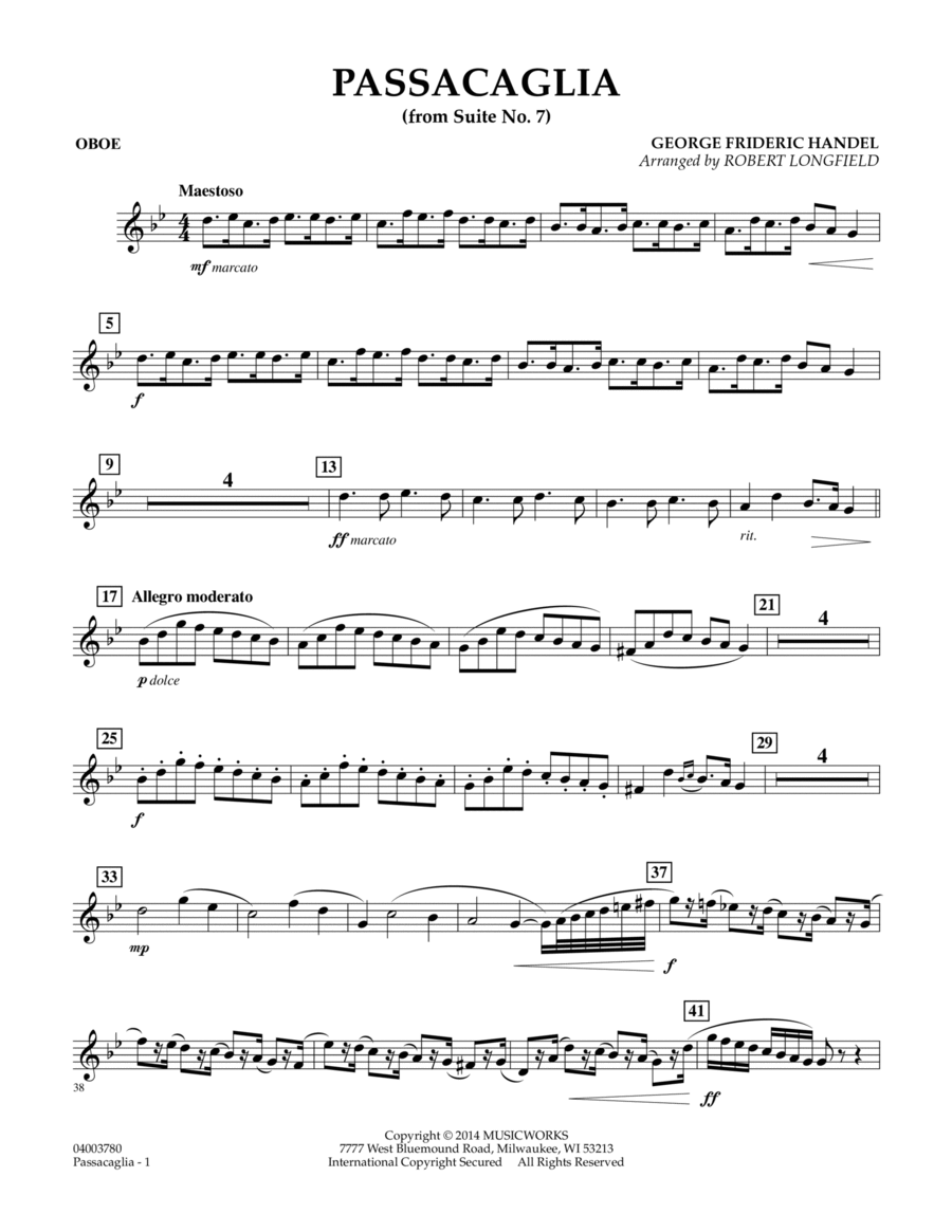 Passacaglia (from Suite No. 7) - Oboe