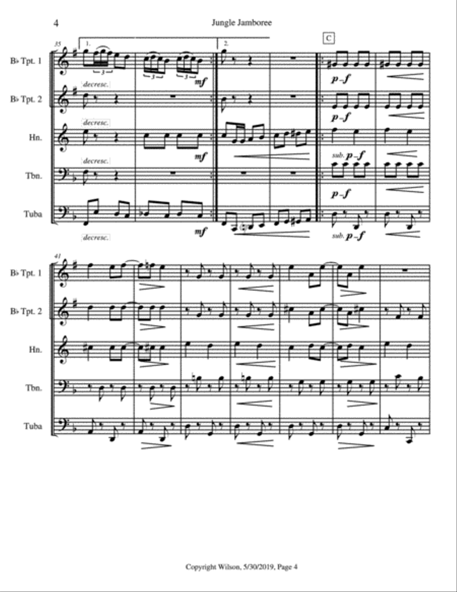Jungle Jamboree Brass Quintet scores gallery preview page 5