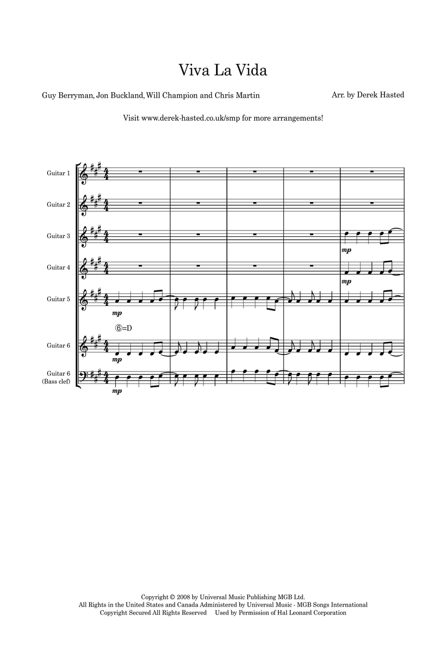 Viva La Vida Guitar Ensemble scores gallery preview page 4