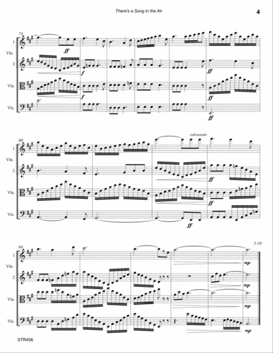 THERE'S A SONG IN THE AIR for unaccompanied STRING QUARTET A Cappella scores gallery preview page 4