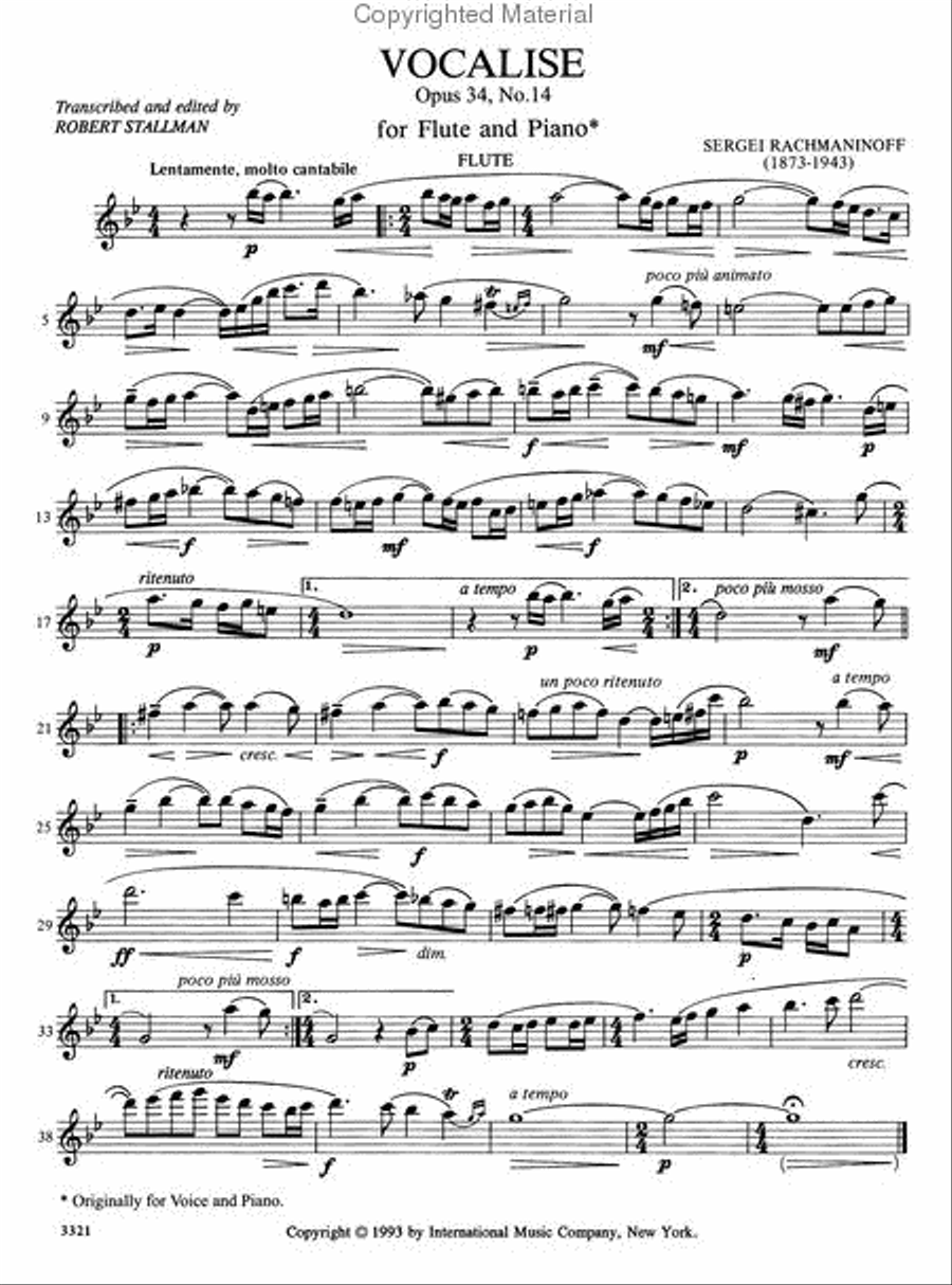 Vocalise, Opus 34 No. 14 Vocalise, Opus 34 No. 14 Flute Solo scores gallery preview page 2