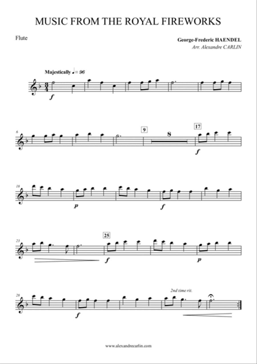 Music from the Royal Fireworks by Haendel, for beginning band - Score & Parts image number null