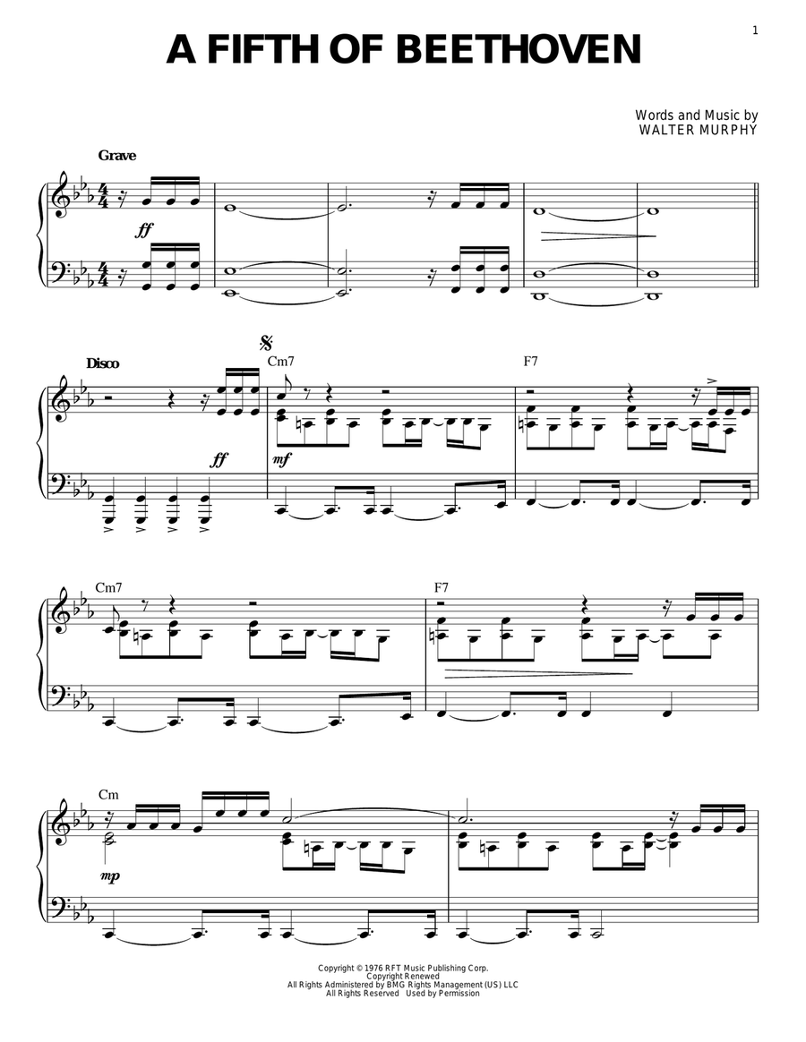 A Fifth Of Beethoven Piano Solo scores gallery preview page 1
