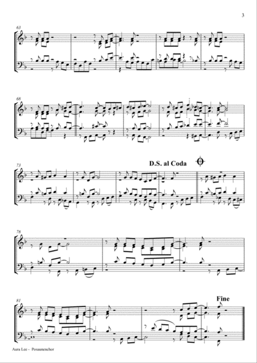 Aura Lee - Love me tender - Elvis - Brass choir Euphonium scores gallery preview page 3