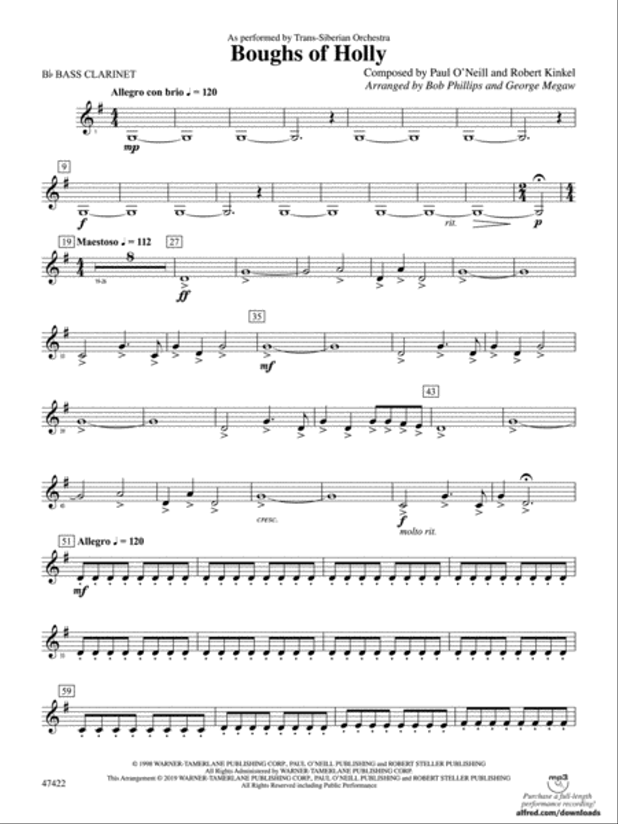 Boughs of Holly: B-flat Bass Clarinet Concert Band scores gallery preview page 1
