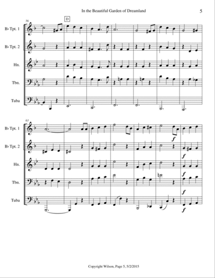 In the Beautiful Garden of Dreamland Brass Quintet scores gallery preview page 6
