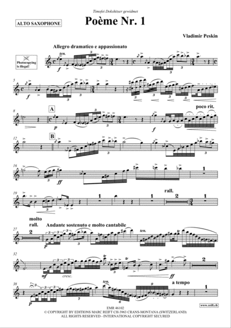 Poeme No. 1 Alto Saxophone scores gallery preview page 2