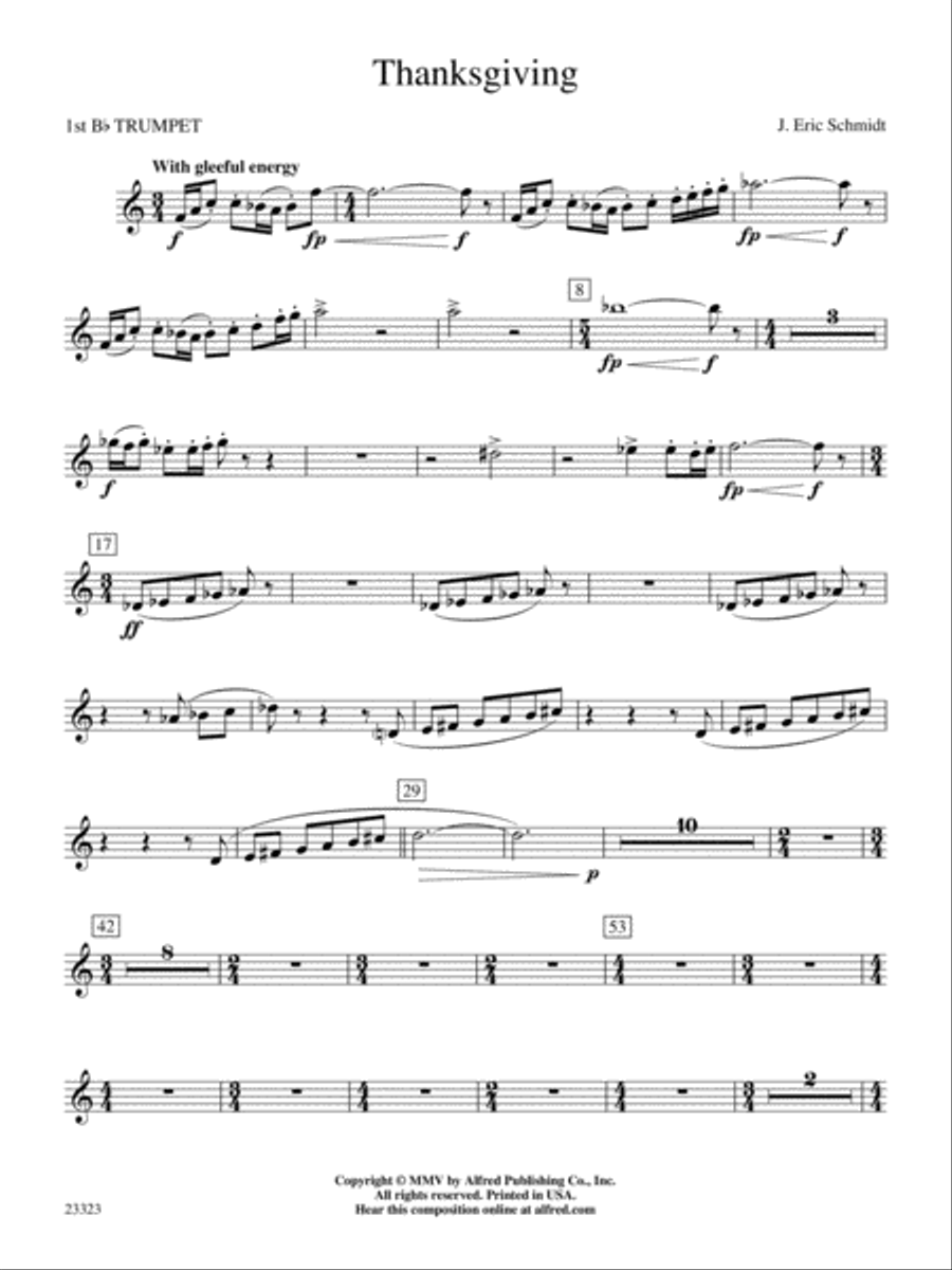 Thanksgiving: 1st B-flat Trumpet Concert Band scores gallery preview page 1