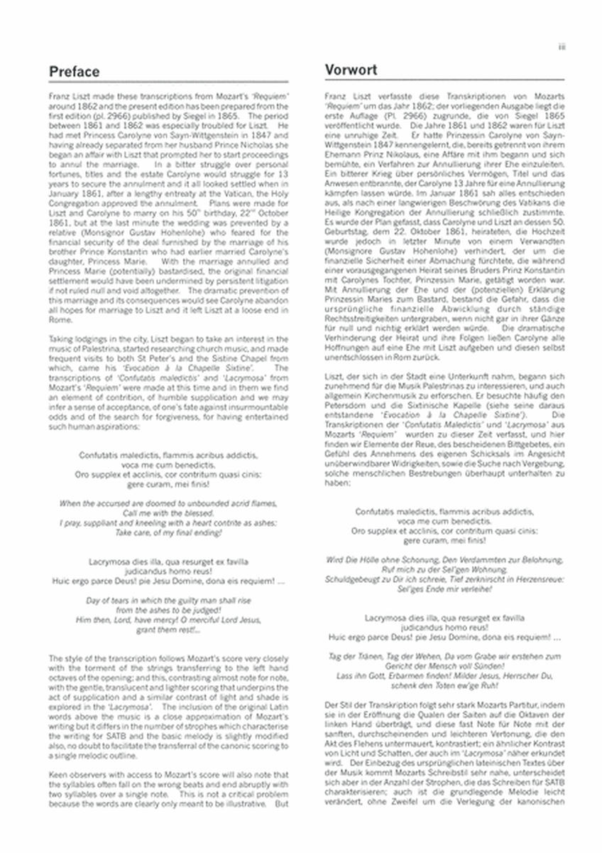 Zwei Transkriptionen uber Mozart's Requiem, S.550 Confutatis maledictis Lacrymosa
