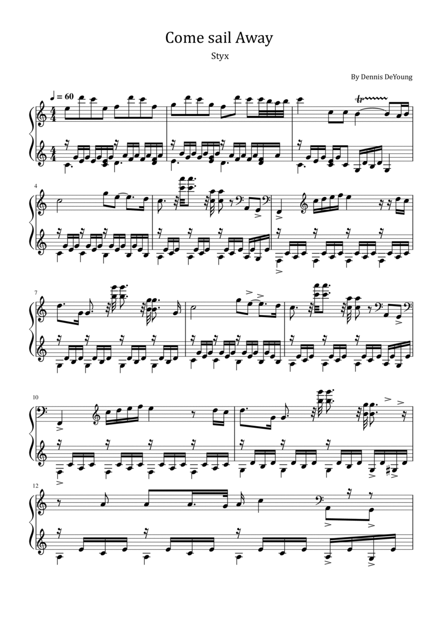 Come Sail Away Piano Solo scores gallery preview page 1