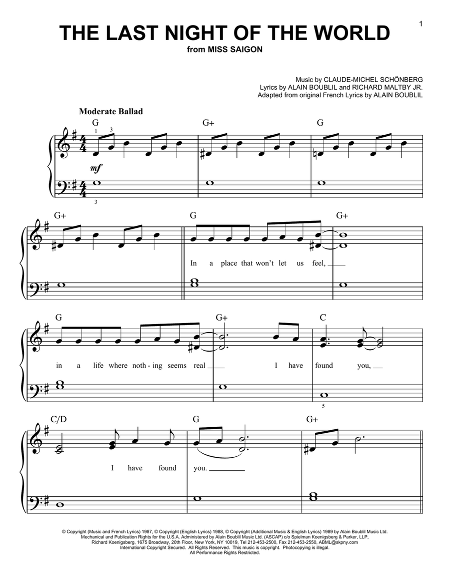 The Last Night Of The World Easy Piano scores gallery preview page 1