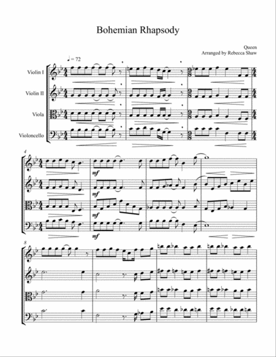 Bohemian Rhapsody Bohemian Rhapsody String Quartet scores gallery preview page 1