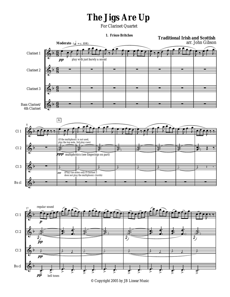 The Jigs are Up - Celtic Music for Clarinet Quartet Clarinet Quartet scores gallery preview page 1