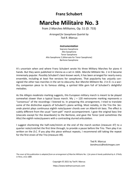 Marche Militaire No. 3 in E-flat (D. 733) for Saxophone Quartet image number null