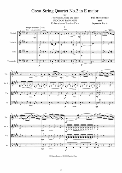 Paganini - Great String Quartet in E major - Complete score and Parts image number null
