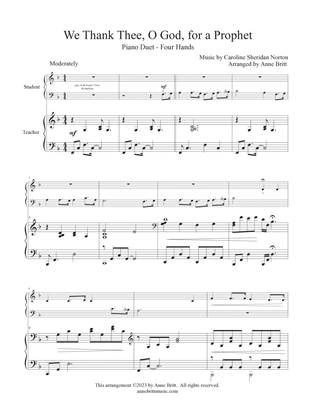 We Thank Thee, O God, for a Prophet (elementary student/teacher piano duet)