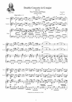 Vivaldi - Double Concerto in G major RV 516 for Two Violins and Piano