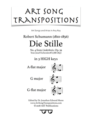 Book cover for SCHUMANN: Die Stille, Op. 39 no. 4 (in 3 high keys: A-flat, G, G-flat major)