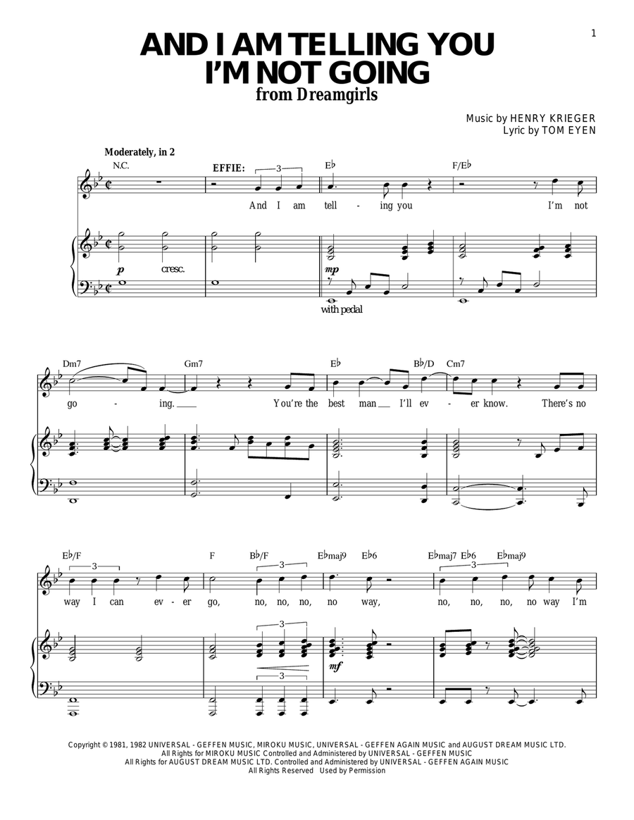 And I Am Telling You I'm Not Going Piano, Vocal scores gallery preview page 1