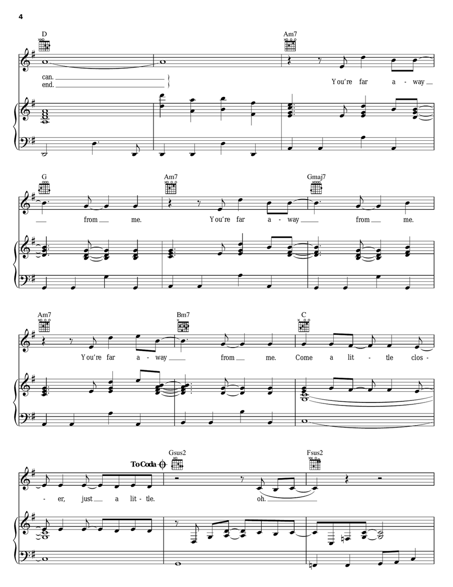 Far Away Piano, Vocal, Guitar scores gallery preview page 4